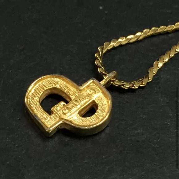 DIOR Vintage Logo CD Gold Tone Pendant Necklace - Picture 4 of 10